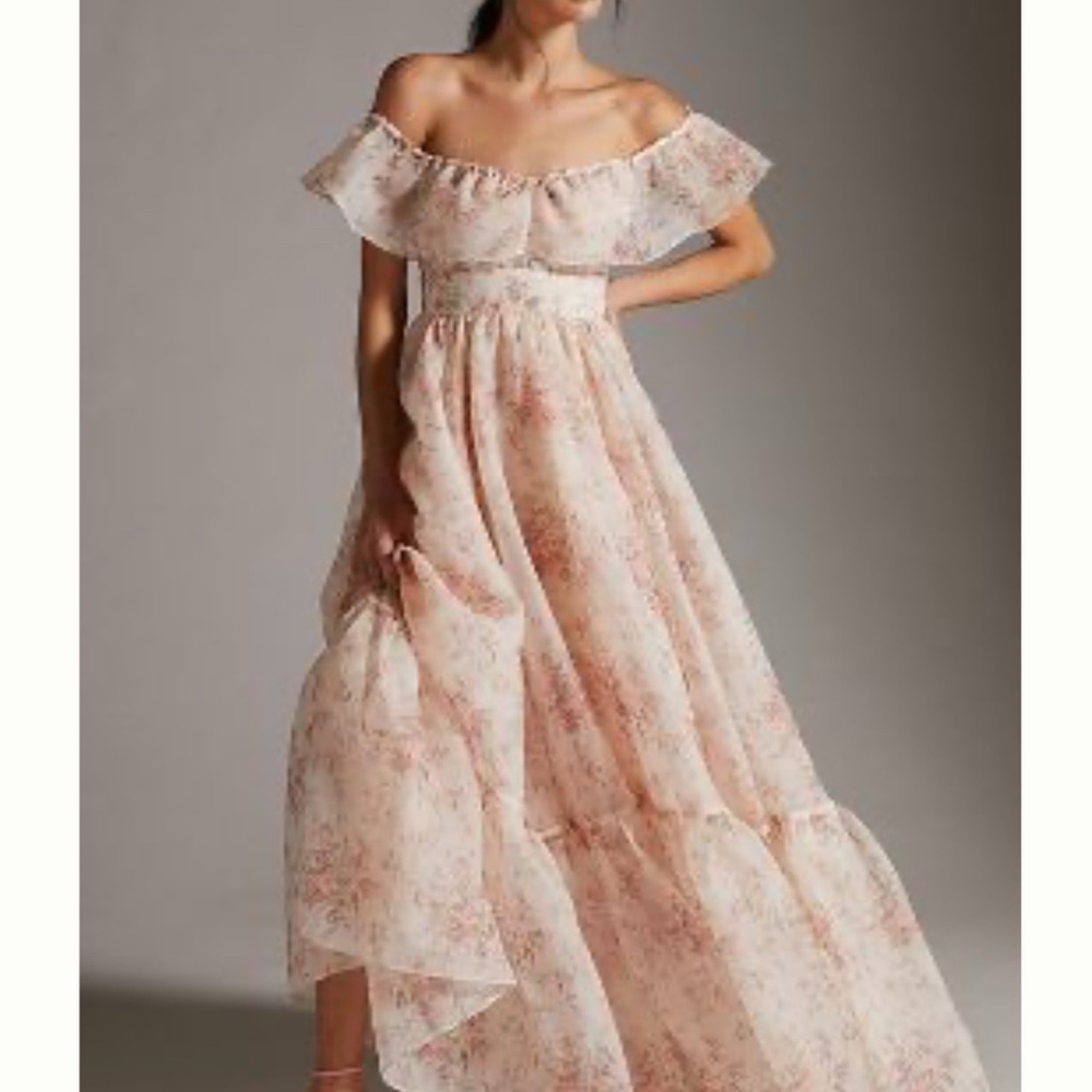 Selkie Pink Ruffled Off-Shoulder Maxi Dress
